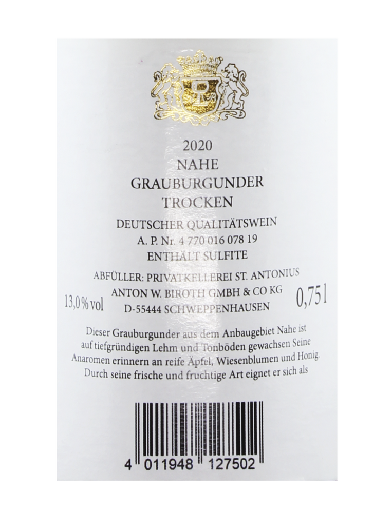 
                  
                    Grauburgunder/Nahe Weingut St.Antonius
                  
                