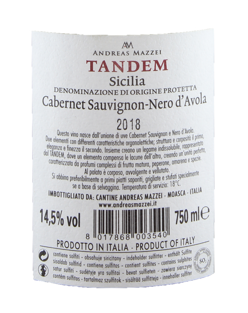 
                  
                    Tandem DOP Cabernet Sauvignon – Nero d´Avola Cantina Andreas Mazzei
                  
                